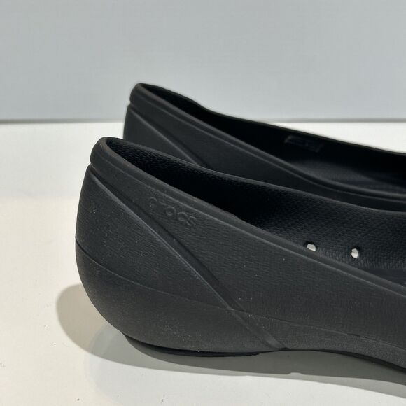 Crocs Ballet Cap Toe Patent Flats Women 9 Black Shoe Rubber Slip On Classic - Picture 7 of 12